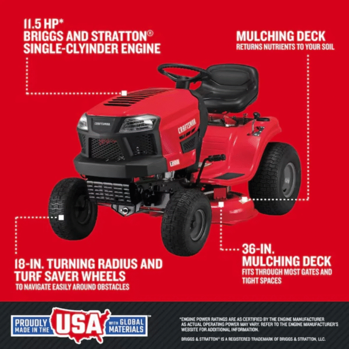 Craftsman T100 36-in 11.5-HP Riding Lawn Mower - Image 4