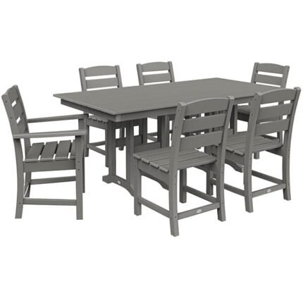 Polywood Lakeside 7 Piece Farmhouse Dining Set Slate Grey