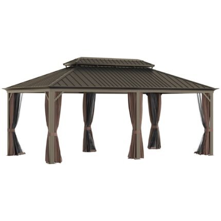 Sunmthink 12×20 ft Hardtop Gazebo with Double Roof, Steel and Aluminum Construction, Large Gazebo for Parties and Outdoors