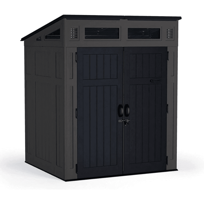 Suncast Modernist 6 ft. x 5 ft. Resin Vertical Pent Storage Shed with Floor Kit - Image 1