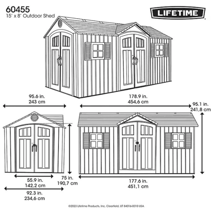 Lifetime 15′ x 8′ Dual Entry Outdoor Storage Shed, Gray - Image 2