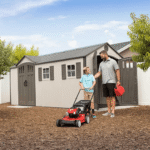 Lifetime 8′ x 17.5′ Outdoor Storage Shed Dual Entry, Tan - Image 2