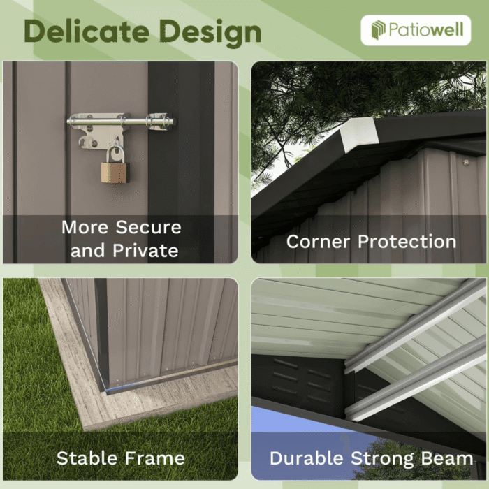 6 ft. W x 4 ft. D Outdoor Storage Brown Metal Shed with Sloping Roof and Double Lockable Door (24.8 sq. ft.) - Image 2
