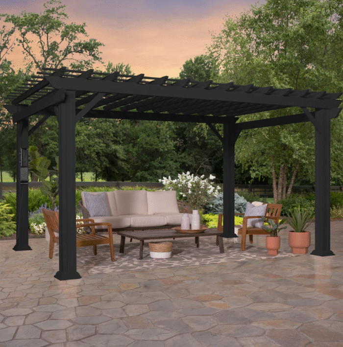 Stratford 14 Ft. X 10 Ft. Black Steel Traditional Pergola with Sail Shade Soft Canopy - Image 2