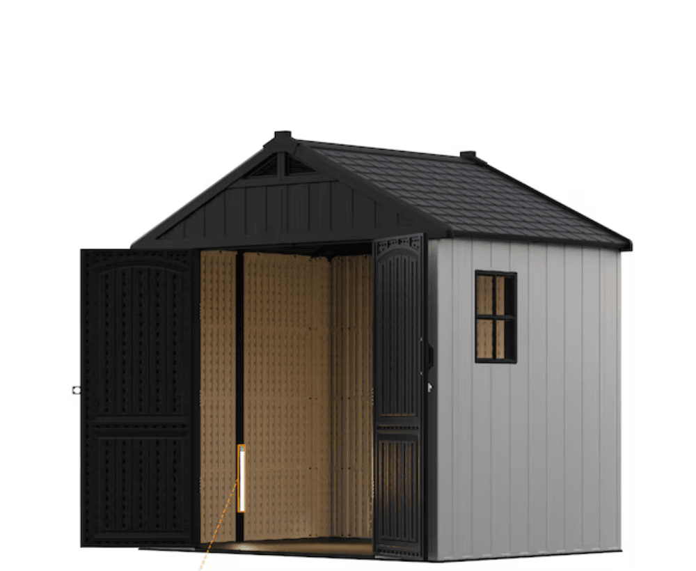 1-4-e1739135620457 Patiowell 8-ft x 6-ft Kick-it Resin Storage Shed (Floor Included) - Image 1