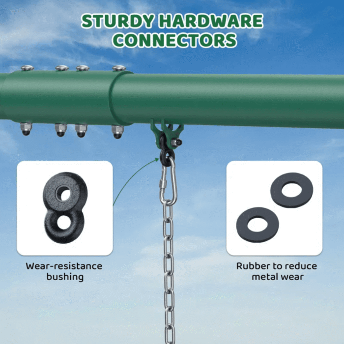 9.5′ Heavy Duty Metal Swing Set with Belt Swing, Trapeze Bar - Image 2
