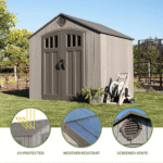 Lifetime 8’x 7.5′ Outdoor Storage Shed, Light Brown - Image 9