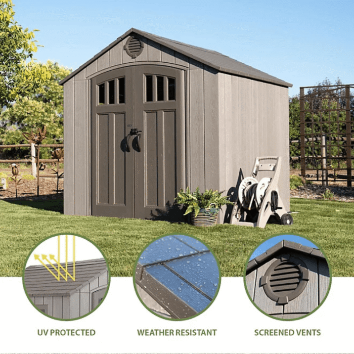 Lifetime 8’x 7.5′ Outdoor Storage Shed, Light Brown - Image 9