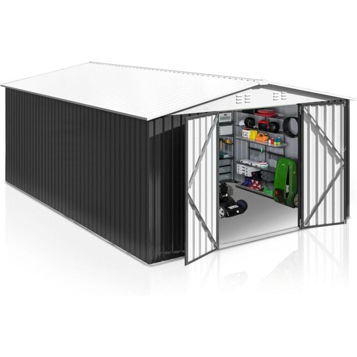 10 ft. W x 14 ft. D Outdoor Metal Shed Storage with Updated Frame Structure and Lockable Doors, White (140 Sq. Ft） - Image 1