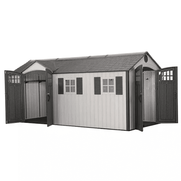 Lifetime 8′ x 17.5′ Outdoor Storage Shed Dual Entry, Tan - Image 3