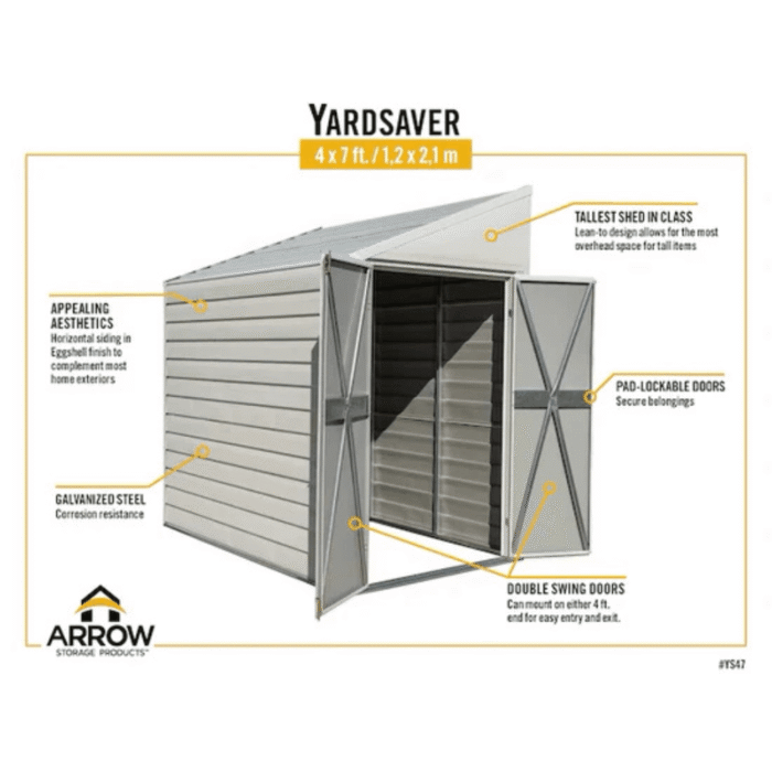 Arrow 4-ft x 7-ft Yardsaver Galvanized Steel Storage Shed - Image 3