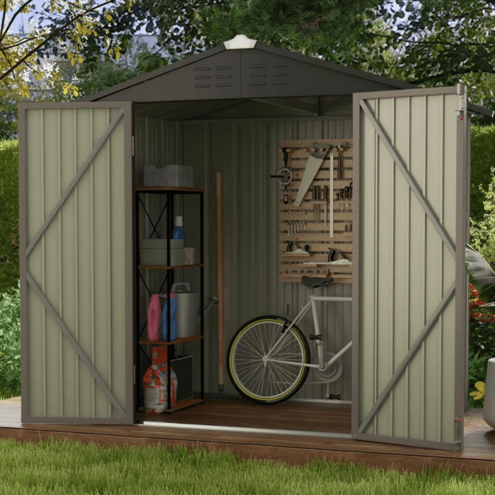 6 ft. W x 4 ft. D Outdoor Storage Brown Metal Shed with Sloping Roof and Double Lockable Door (24.8 sq. ft.) - Image 3