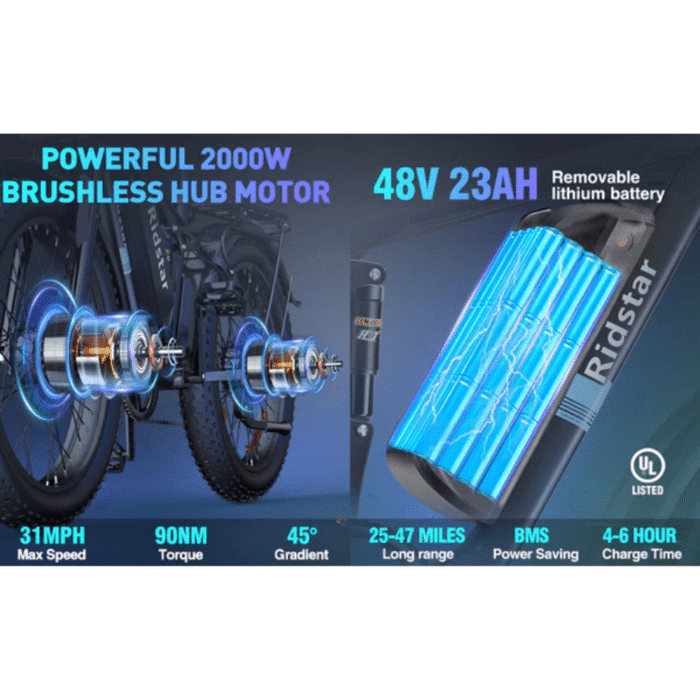 Ridstar E26 Pro Dual Motor 2000W 48V 23AH/ / E26 1000W 48V 15.6AH E-Bike - Image 2