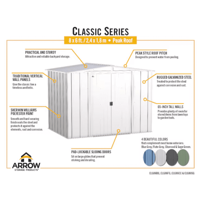 Newport 8 ft. W x 6 ft. D 2-Tone Eggshell and Coffee Galvanized Metal Shed with Sliding Lockable Doors (43 sq. ft.) - Image 3