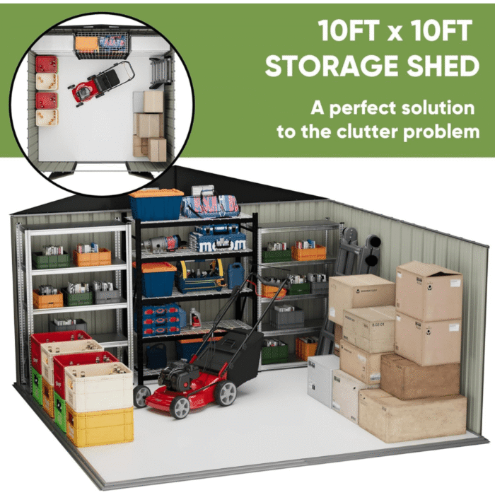 10 ft. W x 10 ft. D Outdoor Metal Storage Shed in Gray (100 sq. ft.) - Image 3