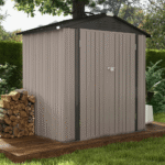 6 ft. W x 4 ft. D Outdoor Storage Brown Metal Shed with Sloping Roof and Double Lockable Door (24.8 sq. ft.) - Image 4