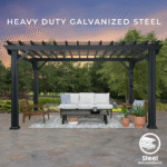 Stratford 14 Ft. X 10 Ft. Black Steel Traditional Pergola with Sail Shade Soft Canopy - Image 4