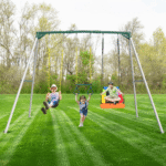 9.5′ Heavy Duty Metal Swing Set with Belt Swing, Trapeze Bar - Image 5