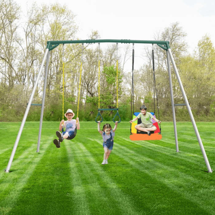9.5′ Heavy Duty Metal Swing Set with Belt Swing, Trapeze Bar - Image 5