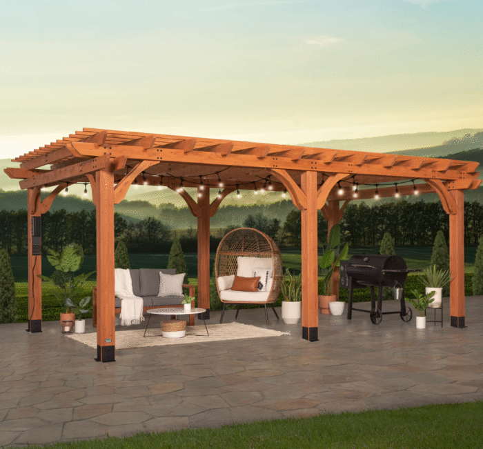 Beaumont 20 ft. x 12 ft. Light Brown Traditional Outdoor All Cedar Wood Patio Pergola Shade Structure with Electric - Image 4