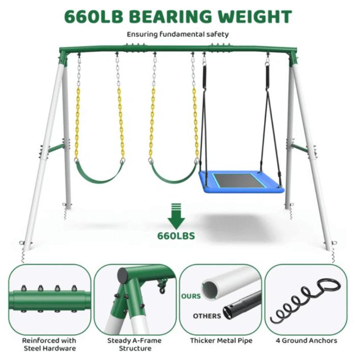 660lbs Heavy Duty Swing Set With 1 Platform Swing, 2 Belt Swings - Image 3
