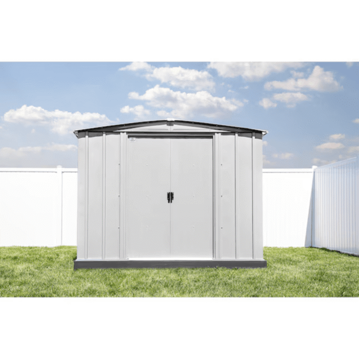 Newport 8 ft. W x 6 ft. D 2-Tone Eggshell and Coffee Galvanized Metal Shed with Sliding Lockable Doors (43 sq. ft.) - Image 4