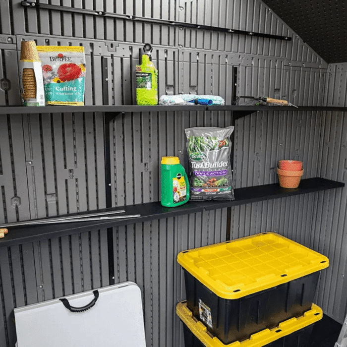 Lifetime 15′ x 8′ Dual Entry Outdoor Storage Shed, Gray - Image 5