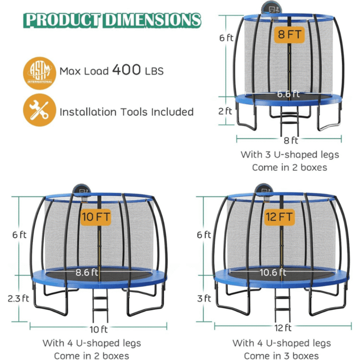 Giantex 8FT 10FT 12FT Trampoline with Enclosure, ASTM Approved Outdoor Large Trampoline with Ladder - Image 5