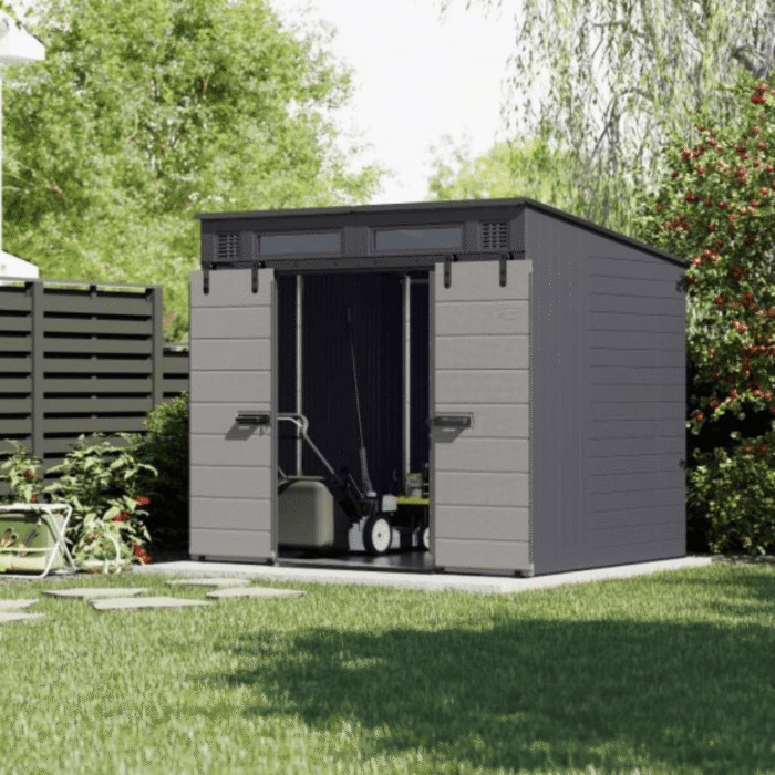 Suncast Modernist® 8 ft. x 7 ft. Dual Barn Door Storage Shed - Image 4