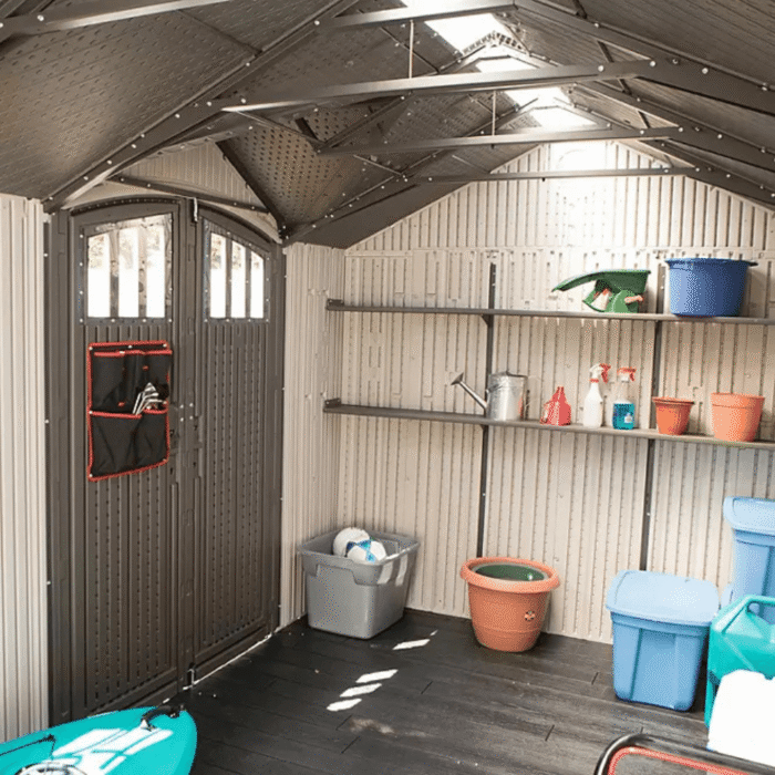 Lifetime 8′ x 17.5′ Outdoor Storage Shed Dual Entry, Tan - Image 5