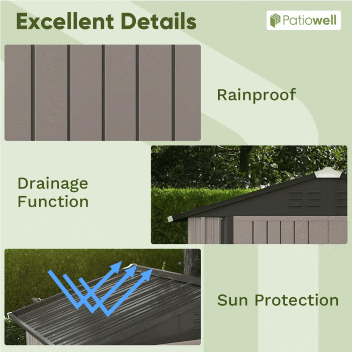 6 ft. W x 4 ft. D Outdoor Storage Brown Metal Shed with Sloping Roof and Double Lockable Door (24.8 sq. ft.) - Image 6