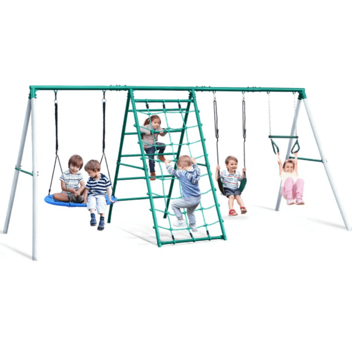 Swing Sets with Saucer Swing,Belt Swing,Trapeze Bar,Climbing Rope,Climbing Ladder - Image 1
