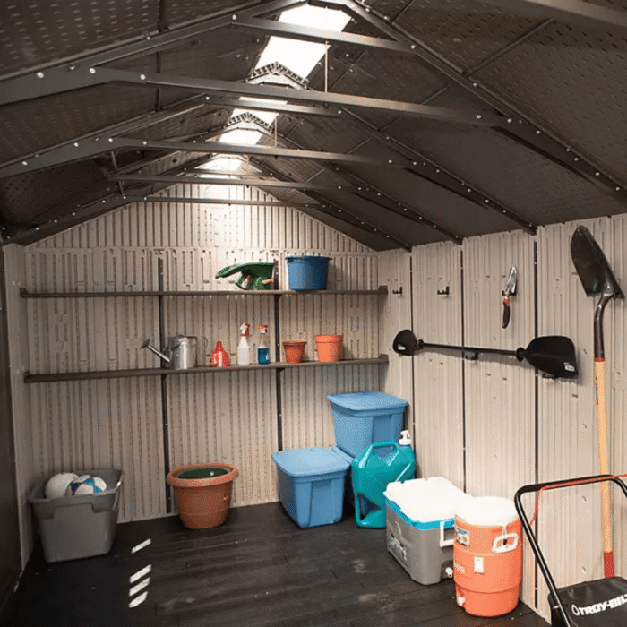 Lifetime 8′ x 17.5′ Outdoor Storage Shed Dual Entry, Tan - Image 6