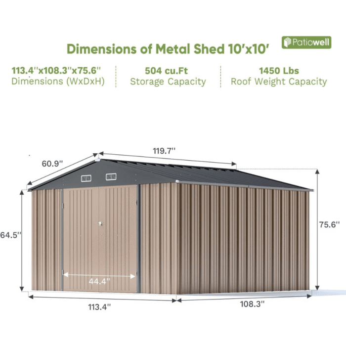 10 ft. W x 10 ft. D Outdoor Metal Storage Shed in Gray (100 sq. ft.) - Image 6