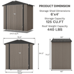 6 ft. W x 4 ft. D Outdoor Storage Brown Metal Shed with Sloping Roof and Double Lockable Door (24.8 sq. ft.) - Image 7