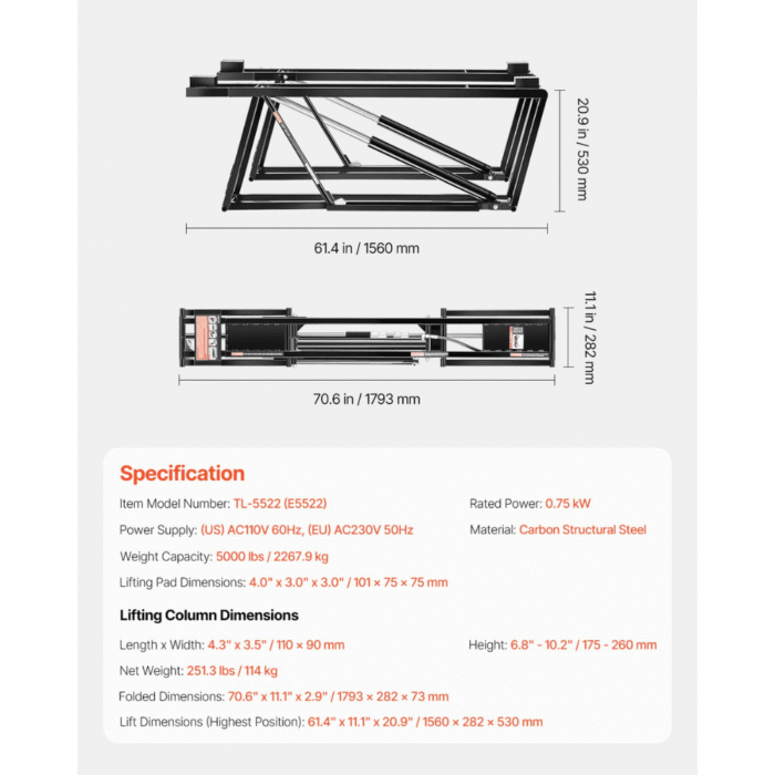 5000 lbs Car Lift Adjustable Car Lifts with Remote Control for Home - Image 7