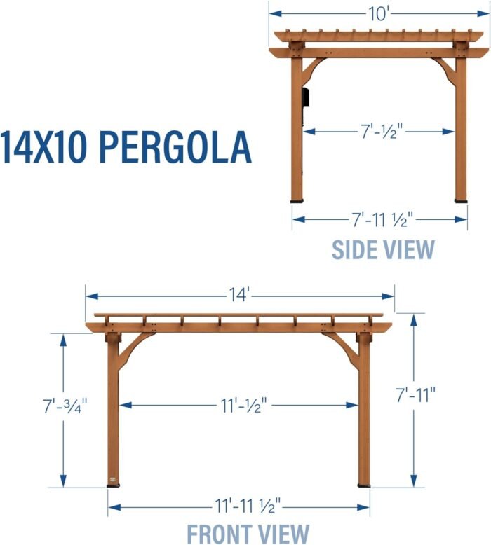 10 Ft. X 14 Ft. Traditional All Cedar Wood Outdoor Patio Pergola Shade Structure - Image 2