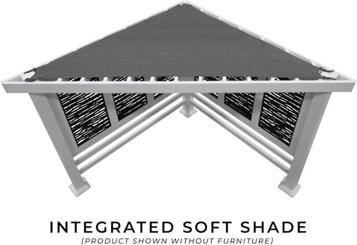 Ridgedale 8 Ft. X 8 Ft. White Steel Modern Cabana Pergola with Conversation Seating in Pumice - Image 3
