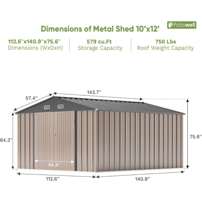 10 ft. W x 12 ft. D Size Upgrade Metal Storage Shed 119 sq. ft. - Image 7