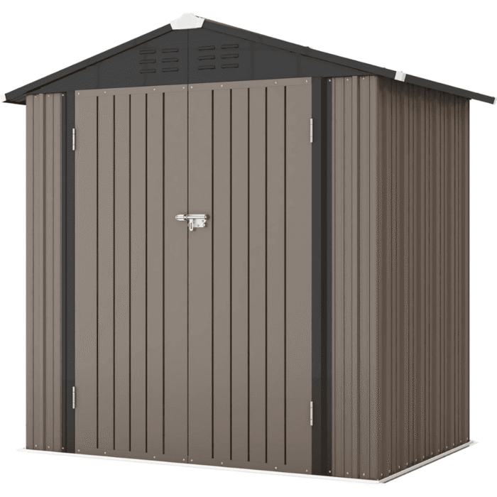 6 ft. W x 4 ft. D Outdoor Storage Brown Metal Shed with Sloping Roof and Double Lockable Door (24.8 sq. ft.) - Image 1