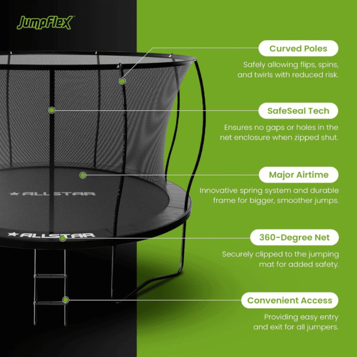 ALLSTAR 10′ Trampoline for Kids Outdoor Backyard Play Equipment w/ Net & Ladder - Image 8