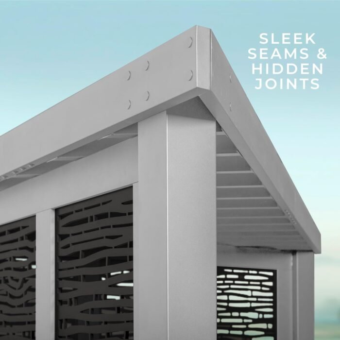 Ridgedale 8 Ft. X 8 Ft. White Steel Modern Cabana Pergola with Conversation Seating in Pumice - Image 4