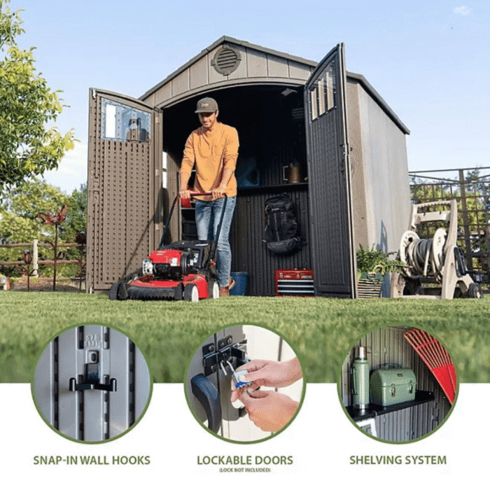 Lifetime 8’x 7.5′ Outdoor Storage Shed, Light Brown - Image 8