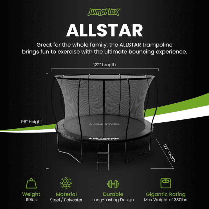 ALLSTAR 10′ Trampoline for Kids Outdoor Backyard Play Equipment w/ Net & Ladder - Image 9