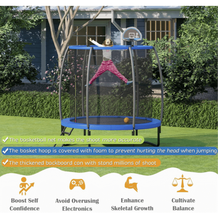 Giantex 8FT 10FT 12FT Trampoline with Enclosure, ASTM Approved Outdoor Large Trampoline with Ladder - Image 8