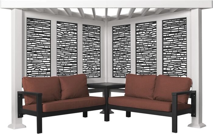 Ridgedale 8 Ft. X 8 Ft. White Steel Modern Cabana Pergola with Conversation Seating in Pumice - Image 6