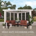 Ridgedale 8 Ft. X 8 Ft. White Steel Modern Cabana Pergola with Conversation Seating in Pumice - Image 7