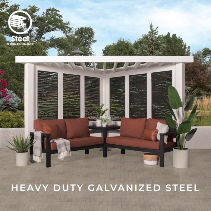 Ridgedale 8 Ft. X 8 Ft. White Steel Modern Cabana Pergola with Conversation Seating in Pumice - Image 7