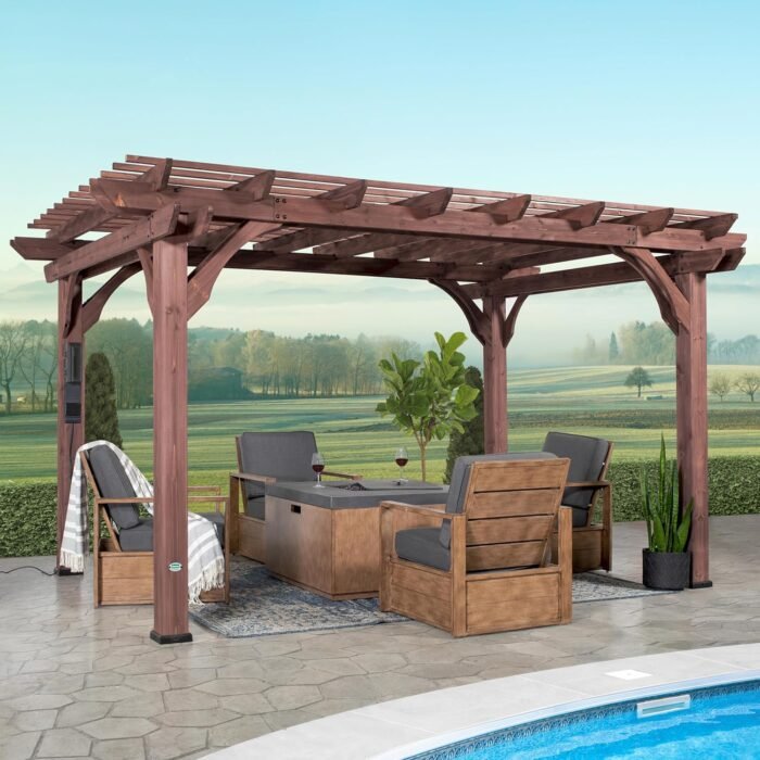 Backyard Discovery 14′ X 10′ Somerville Pergola W/ Electric – Dark Walnut DIY - Image 1