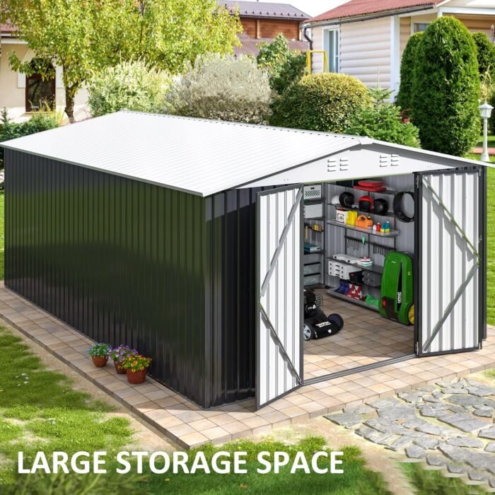 10 ft. W x 14 ft. D Outdoor Metal Shed Storage with Updated Frame Structure and Lockable Doors, White (140 Sq. Ft） - Image 7